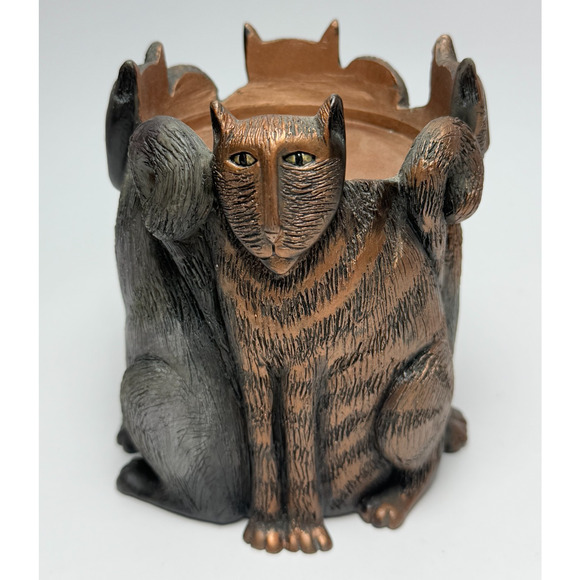 Marsha McCarthy Other - Marsha McCarthy Cat Circle Pillar Candle Holder 2003 Signed Metallic Bronze